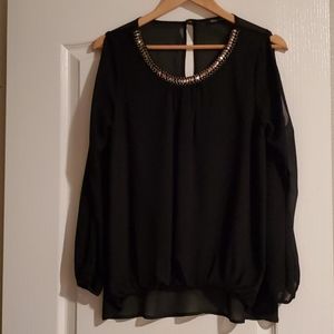 JellaCouture Black front lined sheer blouse
